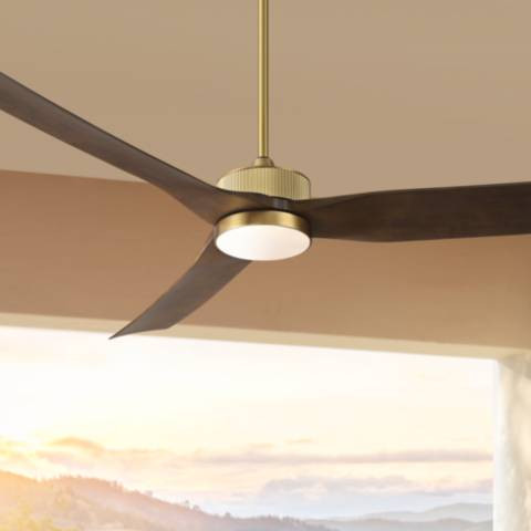 60" Casa Vieja Montage Soft Brass LED Damp Rated Fan with Remote | Lamps Plus