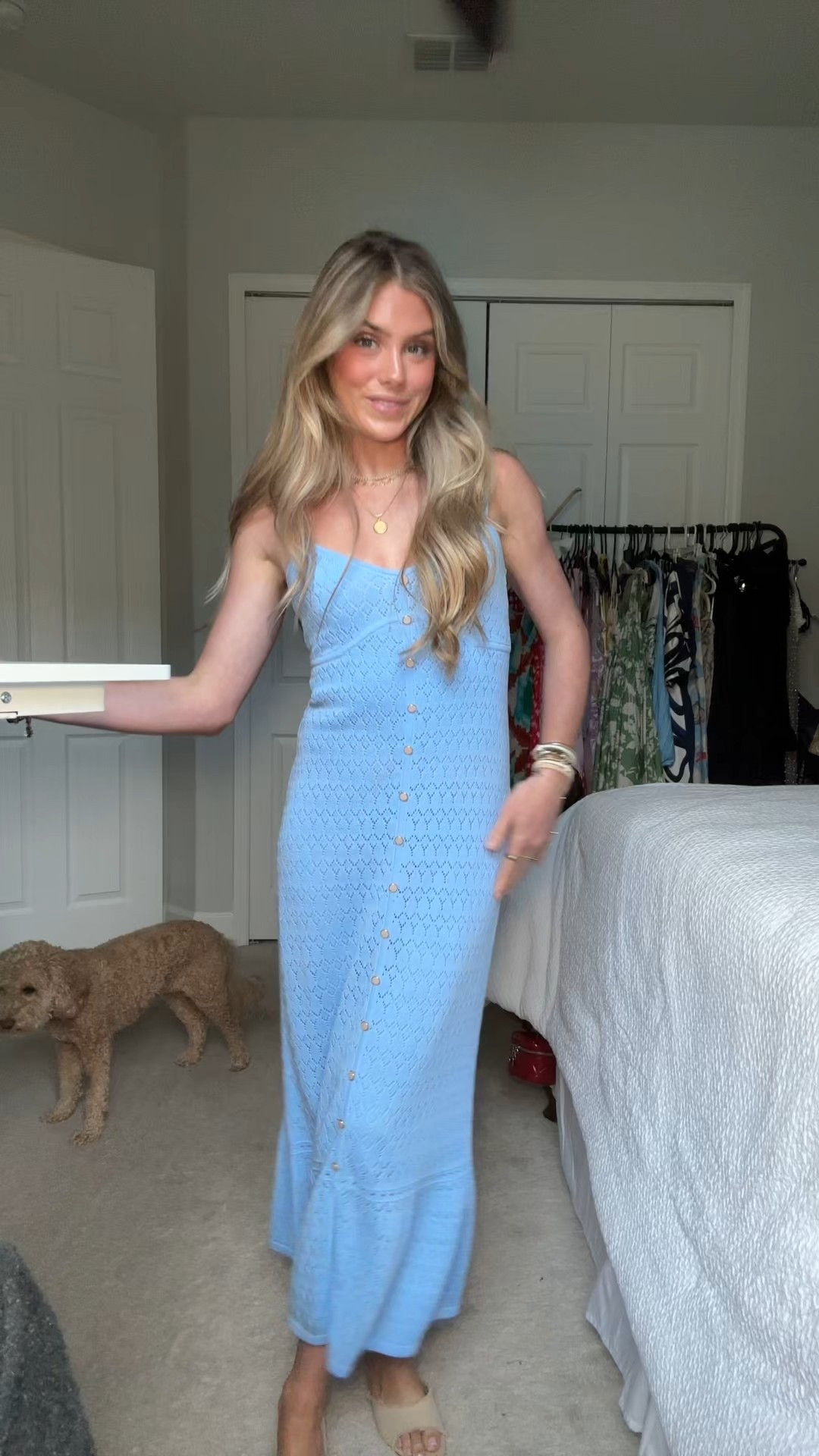 Derek lam 10 Crosby blue knit maxi dress is a rent the runway find. My new kitten heels are perfect for summer and super comfy. They are from Pele moda. My jewelry is electric picks my code is SLOANE20  

#LTKShoeCrush #LTKWatchNow #LTKSeasonal