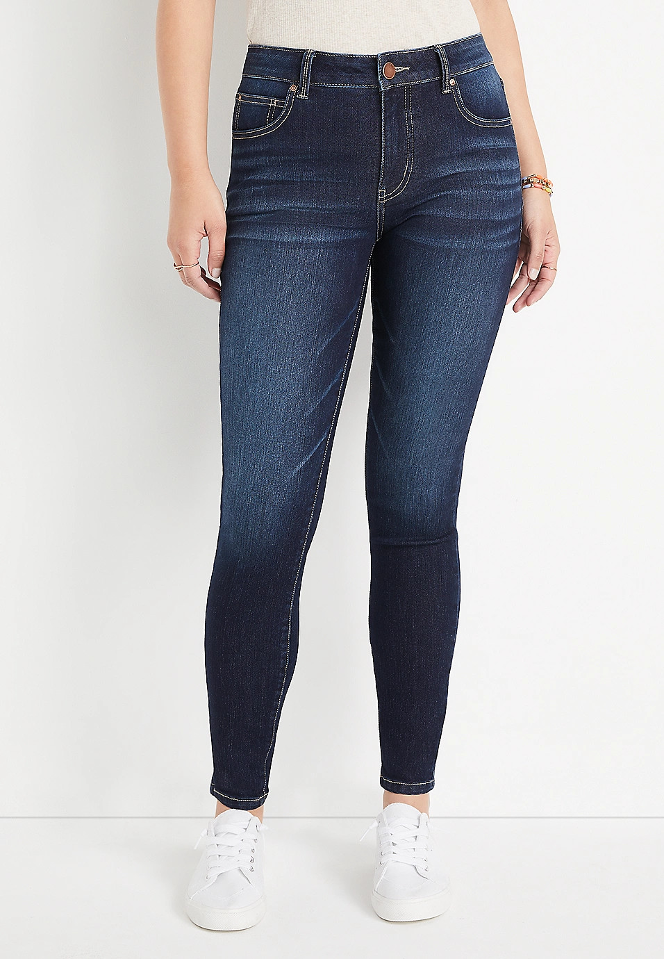 Everflex™ High Rise Dark Wash Stretch Super Skinny Jean | Maurices