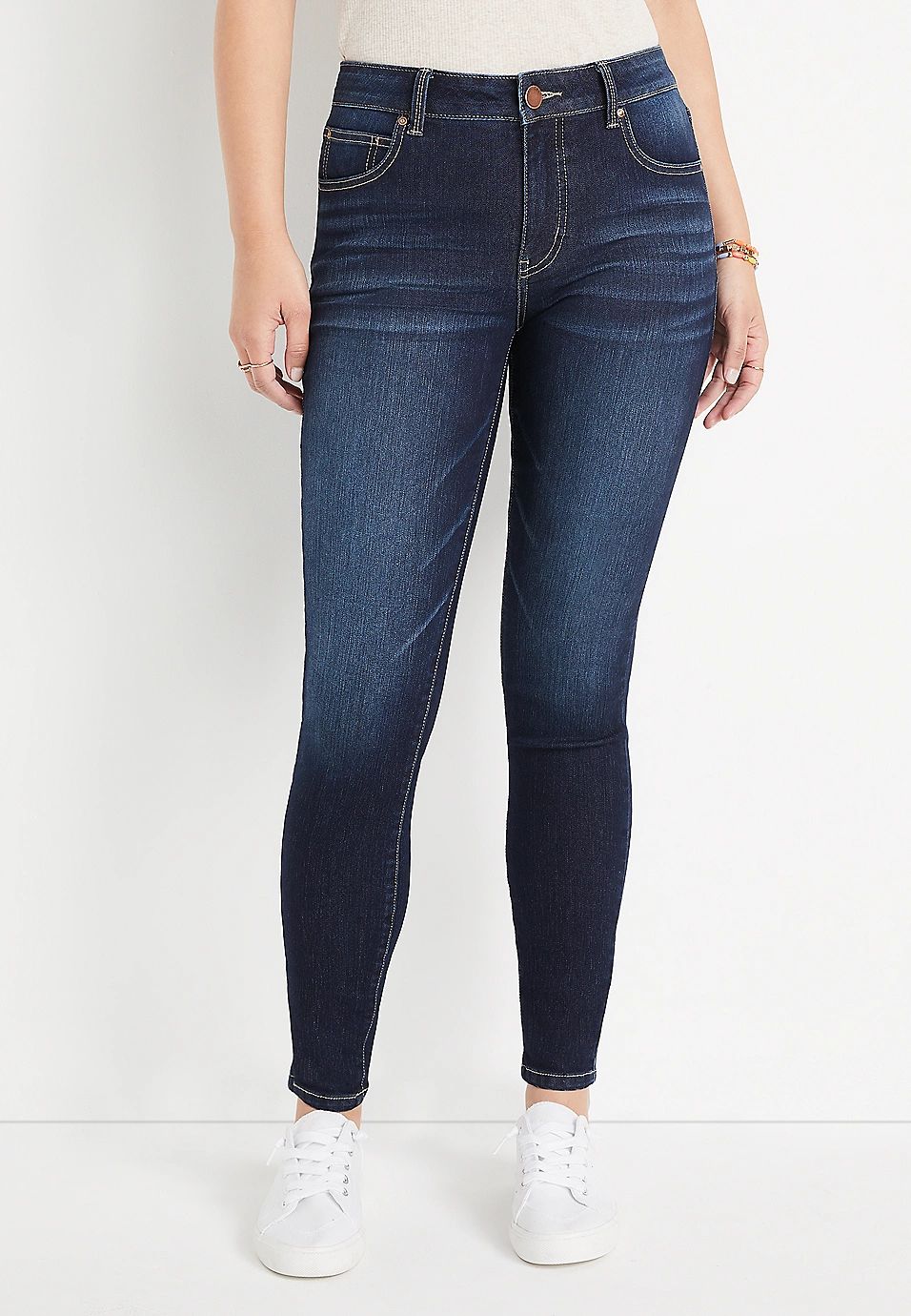 Everflex™ High Rise Dark Wash Stretch Super Skinny Jean | Maurices