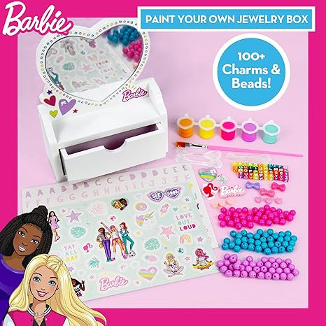 Barbie Paint Your Own Jewelry Box, Customize A Heart-Shaped Vanity & Jewelry Box with Acrylic Pai... | Amazon (US)