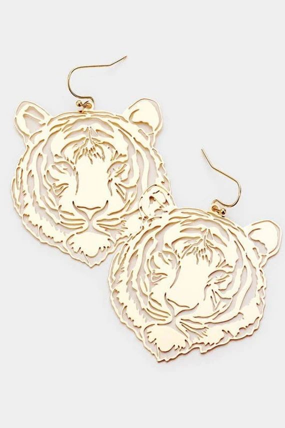 Gold Tiger Filagree Earrings/tiger Face Earrings - Etsy | Etsy (US)