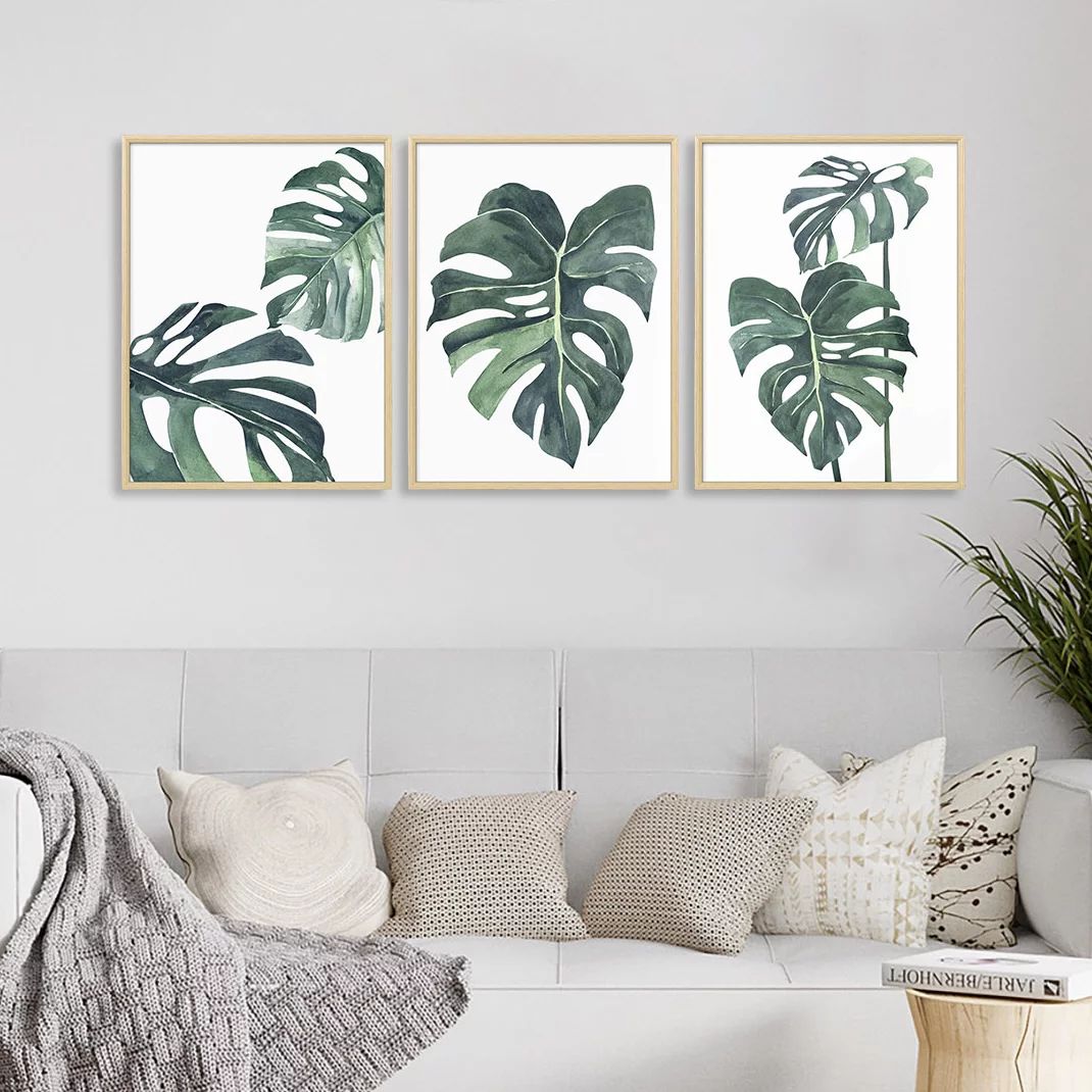 ArtbyHannah 3 Piece 12x16 inch Botanical Framed Canvas Print Wall Art with Tropical Plants Art Pr... | Walmart (US)