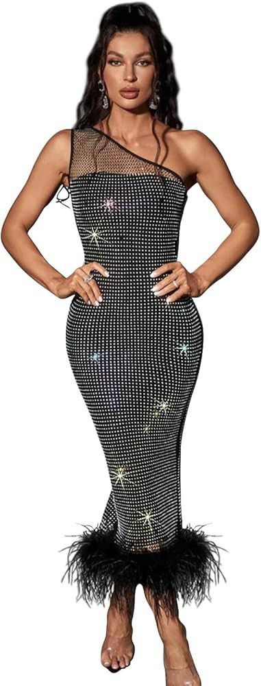 Sexy Maxi Formal Dresses for Women Wedding Guest Elegant Sparkly Rhinestone Ankle Length Long Dre... | Amazon (US)