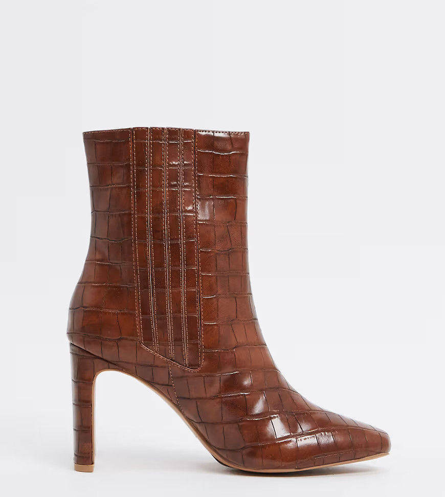 ASOS DESIGN Wide Fit Embark high ankle boots in brown croc | ASOS (Global)