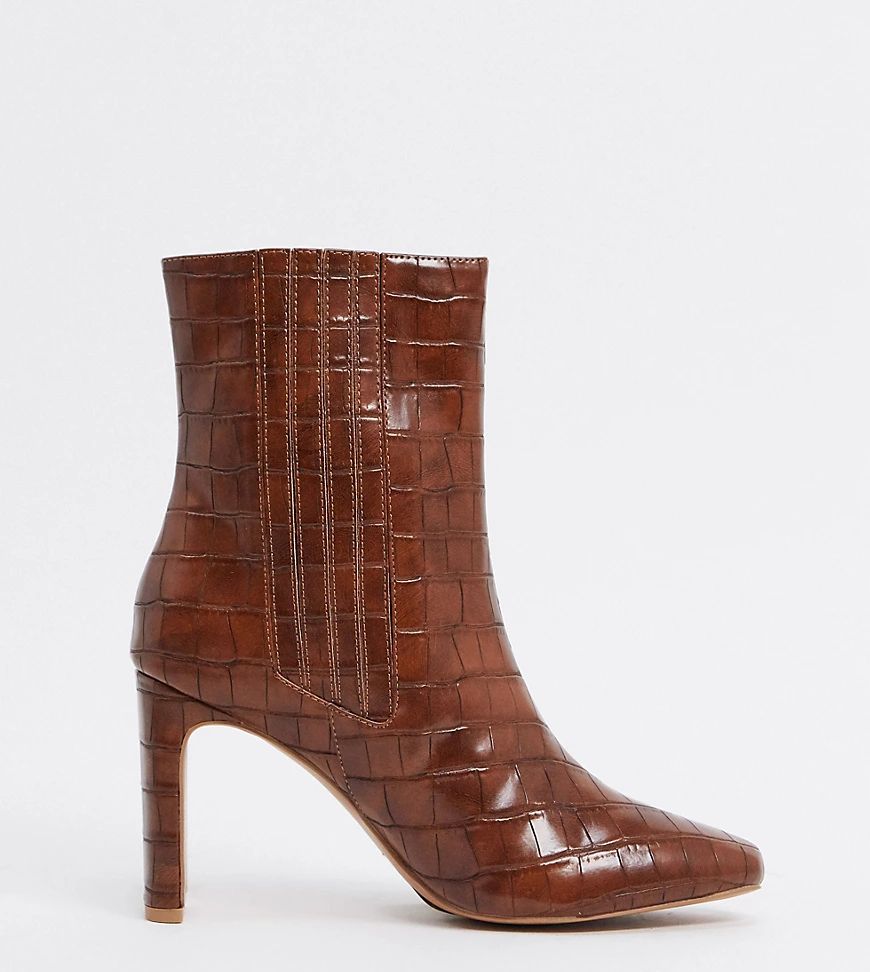 ASOS DESIGN Wide Fit Embark high ankle boots in brown croc | ASOS (Global)