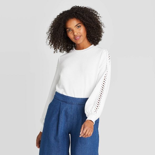 Women's Eyelet Trim Sweatshirt - Who What Wear™ White | Target