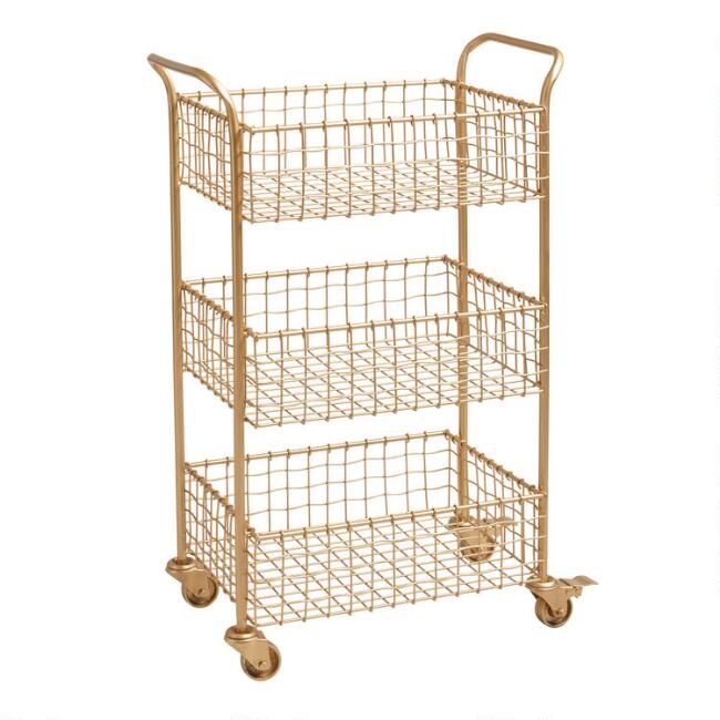 Gold Wire Basket 3 Tier Antonia Rolling Cart | World Market