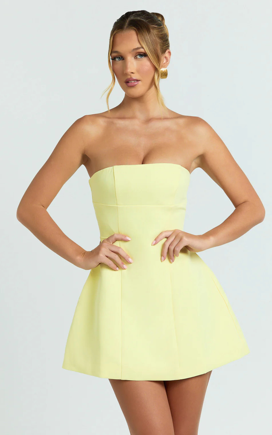 Strapless A Line Dress in Lemon | Showpo (US, UK & Europe)