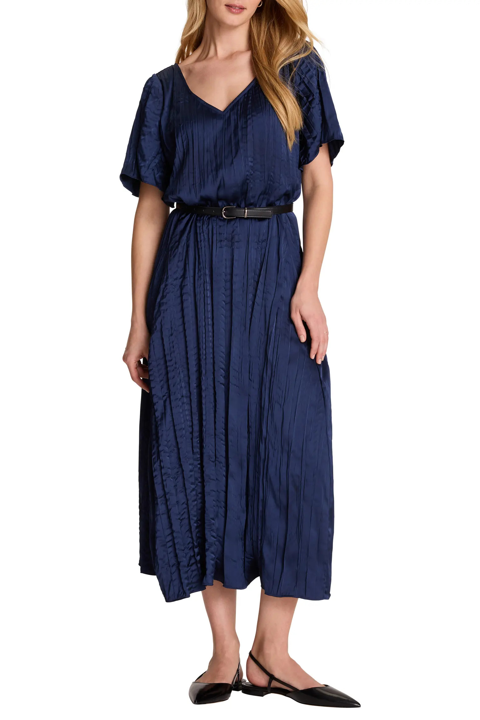 Bella Belted Crushed Satin Midi Dress (Women) | Nordstrom | Nordstrom