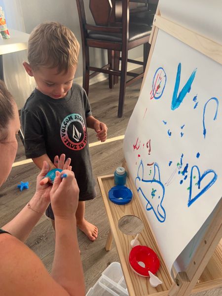 We love our Easel from Michael’s Crafts store. 
It’s magnetic so I bought this cool magnetic activity from Amazon that’s really nice for matching colors and learning names of things 

#LTKbaby #LTKkids #LTKGiftGuide