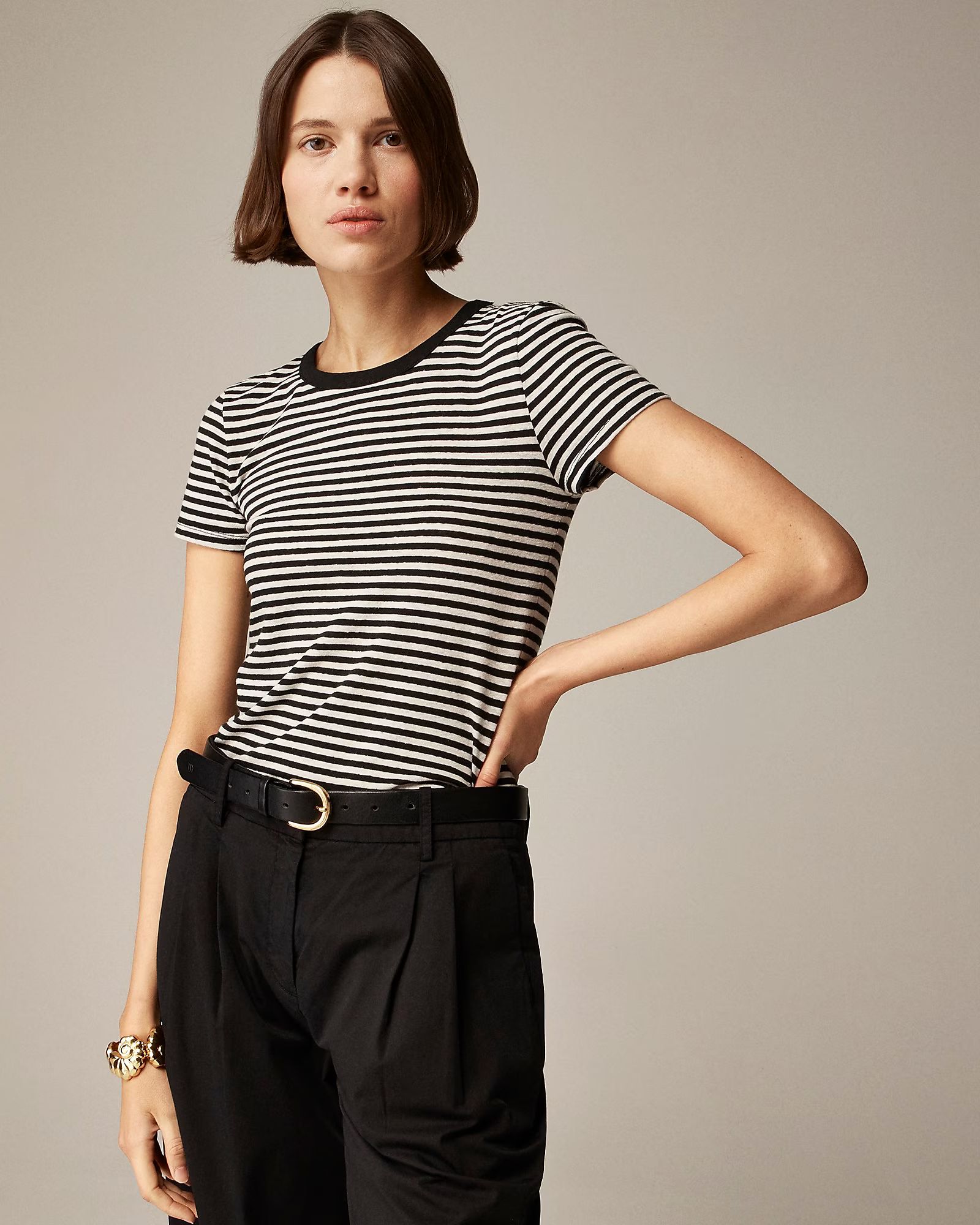 Stretch linen-blend crewneck T-shirt in stripe | J.Crew US