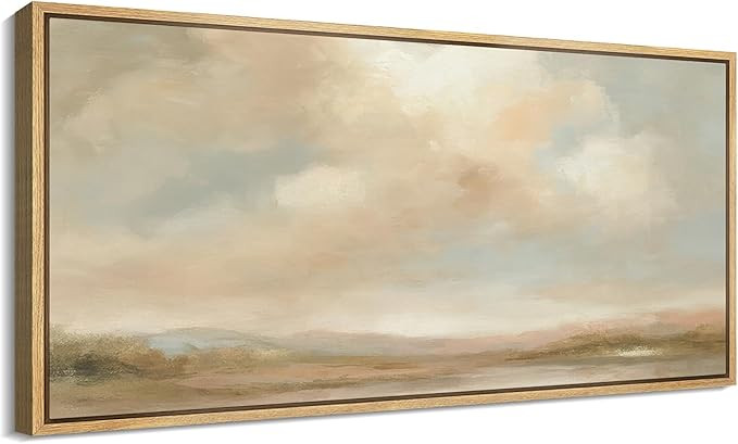 MUDECOR Extra Large Framed Canvas Print Wall Art Soft Beige Cloudy Sky Minimal Landscape Abstract... | Amazon (US)