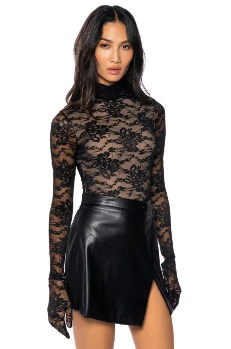 ALL THE ATTENTION LACE GLOVE BODYSUIT in black multi | AKIRA
