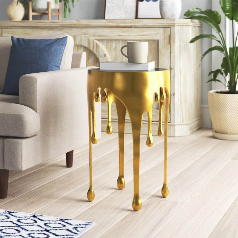 Aluminum Metal Melting Drip Side End Accent Table with Glass Tabletop | Wayfair North America