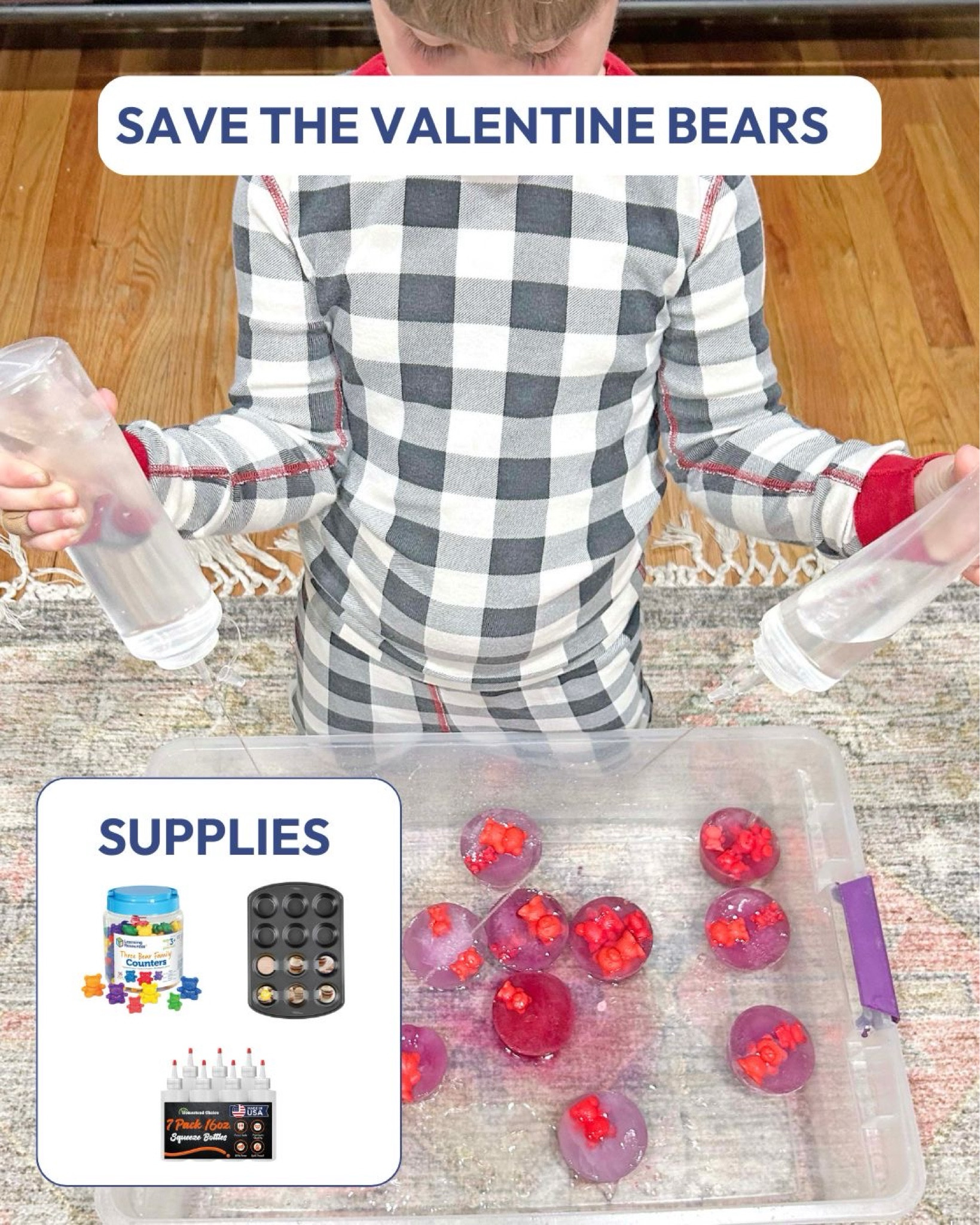 Another fun activity with a Valentine’s twist! Freeze the counting bears in water with a few drops of food coloring in the muffin tin and let your child have fun helping them escape with the squeeze bottle. 

#LTKFamily #LTKSeasonal #LTKKids