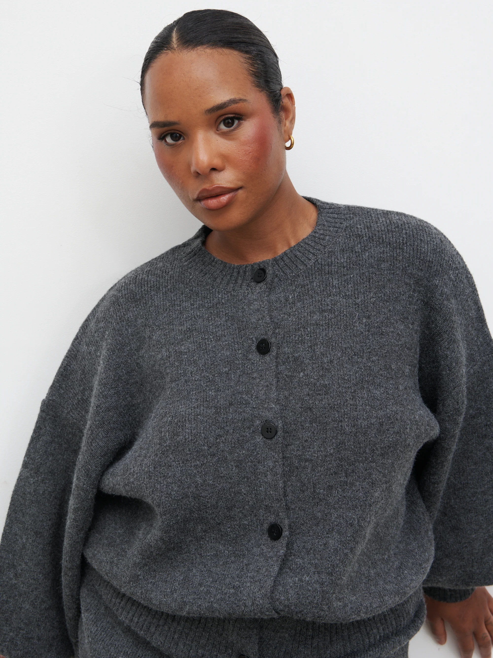 Etta Knit Bomber Curve - Charcoal | Pretty Lavish (UK)