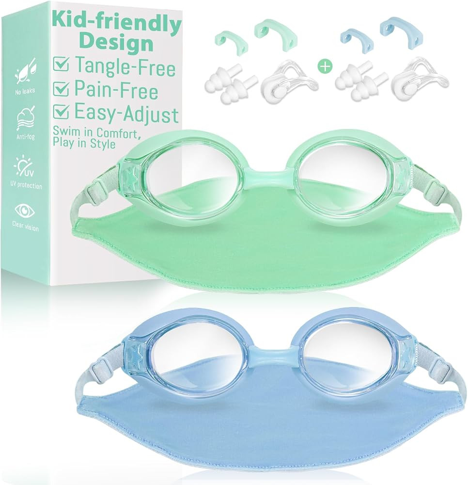 Pixel Panda 2 Pack Kids Swim Goggles with Fabric Strap for 3-14 Anti-Fog Anti-UV, No Leak No Hair... | Amazon (US)