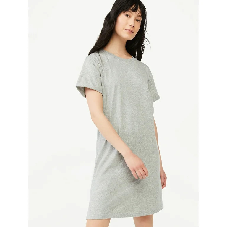 Free Assembly Women's Short Sleeve T-Shirt Dress with Cuffed Sleeves | Walmart (US)