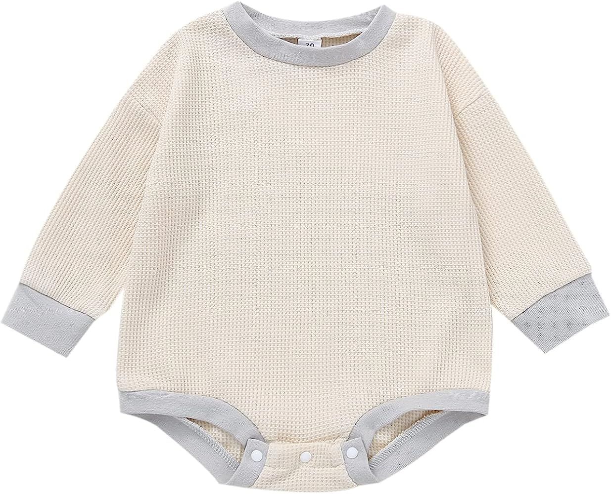 Baby Girl Boy Crewneck Romper Long Sleeve Bodysuit Oversized Loose Waffle Knit Sweater Top Fall W... | Amazon (US)
