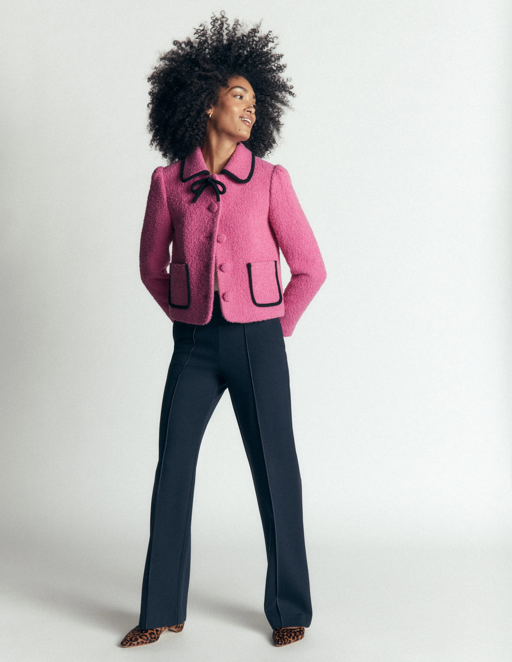 Branscombe Wool Bow Jacket-Pink Solid | Boden (US)
