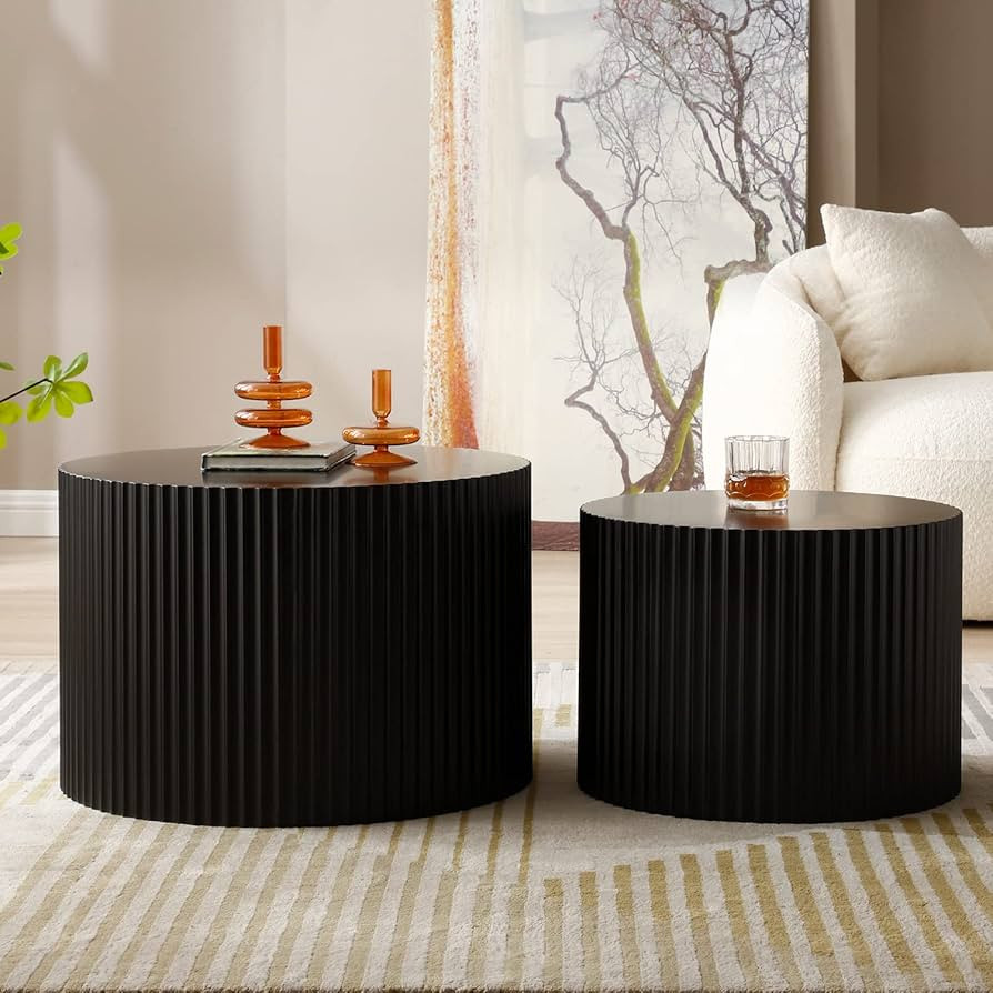 kevinplus Black Round Nesting Coffee Table Set of 2 Modern Drum Side Table End Table for Living R... | Amazon (US)