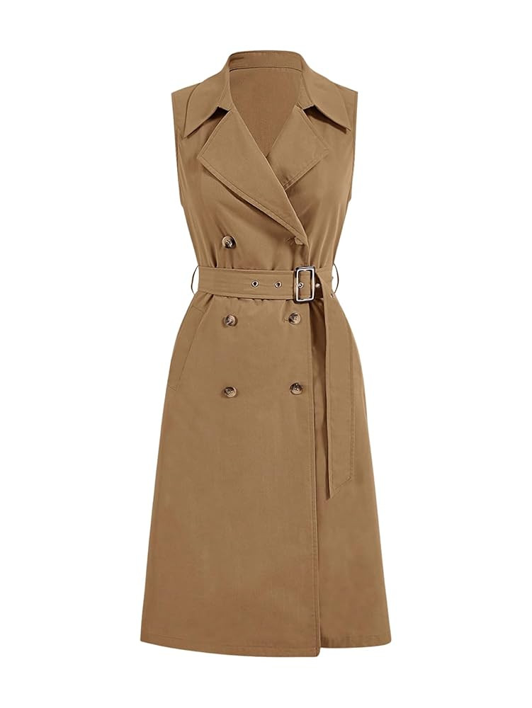 Verdusa Women's Double Breasted Trench Coats Lapel Collar Sleeveless Belted Vest Jacket | Amazon (US)
