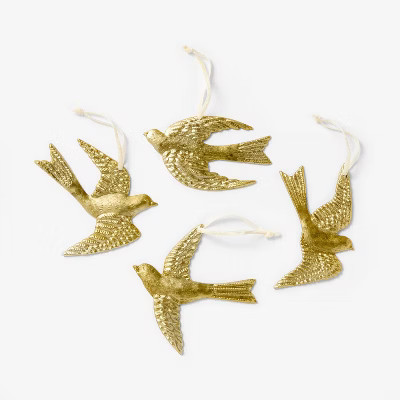 4pc Hammered Gold Metal Bird Ornaments Gold - Threshold™ designed with Studio McGee | Target