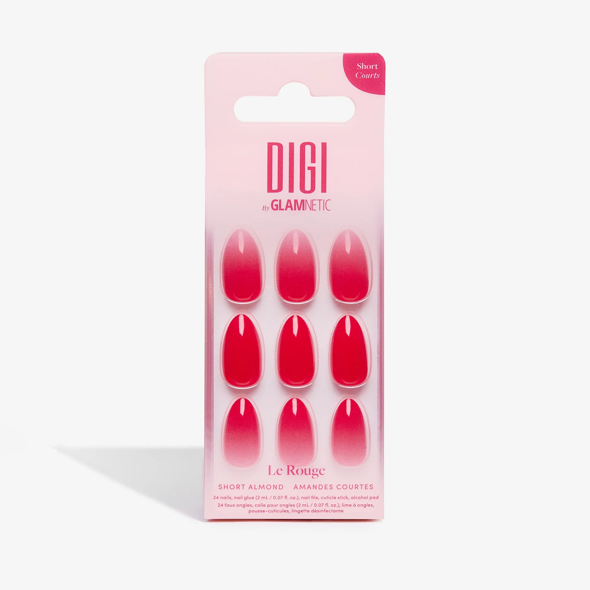 DIGI by Glamnetic Short Almond Artificial Press-on Nails, Le Rouge, 24 Pieces | Walmart (US)