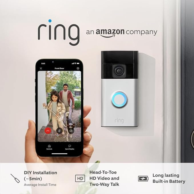 Ring Battery Video Doorbell (2024 release) + Chime | DIY Wireless Video Doorbell Camera | Head-To... | Amazon (UK)