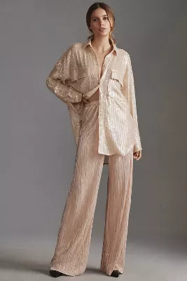 Sabina Musayev Bradley Metallic Plisse Pants | Anthropologie (US)