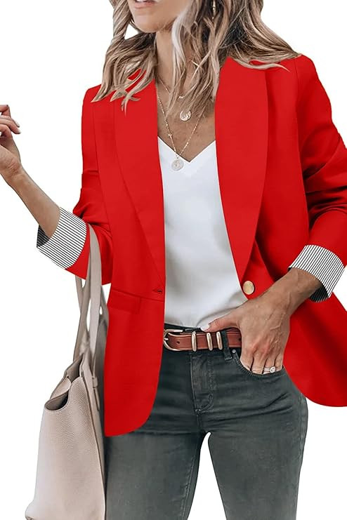 Genhoo Blazer Jackets for Women with Pockets Open Front Long Sleeve Casual Work Office Blazers | Amazon (US)