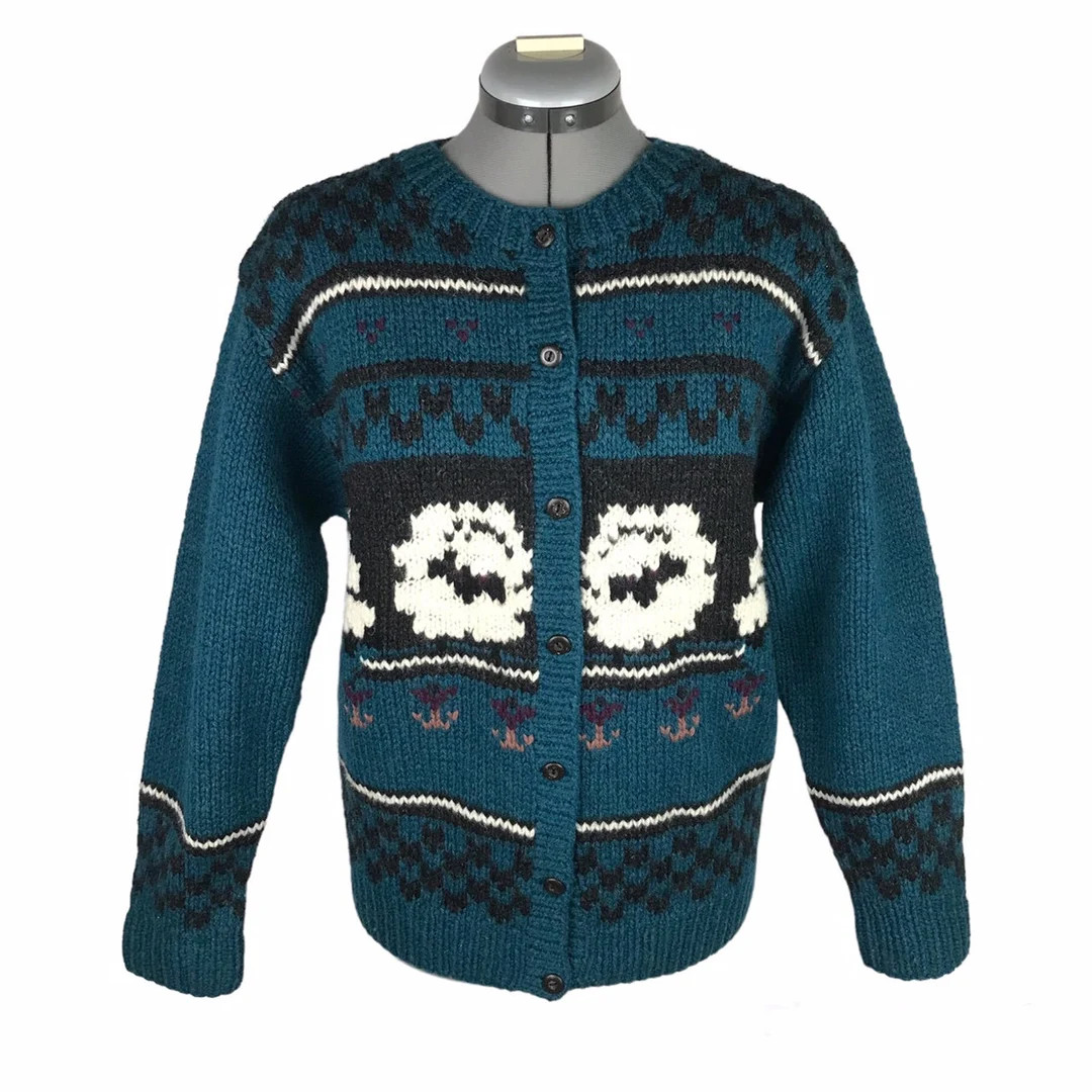 Vintage 90's Woolrich Wool Cardigan with Sheep Print, Size S | Etsy (US)