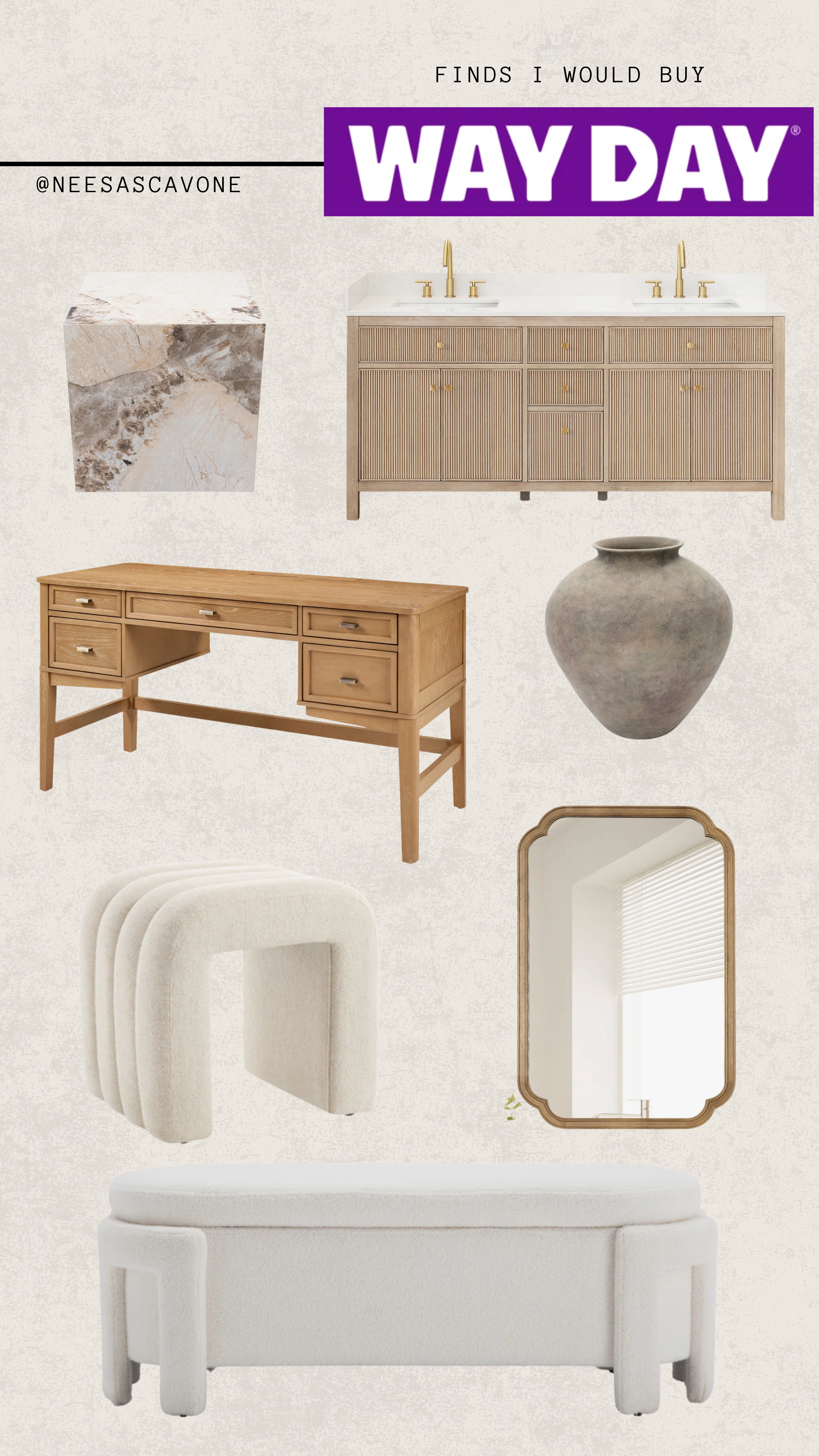 Way Day finds I’m actually adding to cart 🤍
Neutral, timeless pieces that make your home feel elevated without trying too hard. From the statement vanity to the boucle bench and sculptural decor… these are the pieces that instantly upgrade a space.

wayday sale home decor finds neutral home decor modern home aesthetic organic modern style home styling ideas luxury home on a budget home decor deals vanity inspiration boucle furniture trending home decor living room decor ideas bedroom decor inspiration target home dupes wayfair finds interior design inspiration minimalist home decor home refresh ideas cozy home vibes furniture finds online shop my home ltk home finds 

 #LTKdayinmylife #LTKHome #LTKSaleAlert