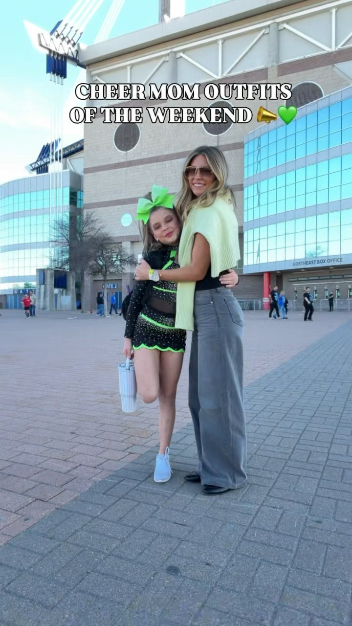 Outfits of the weekend for Lennyn’s cheer comp in San Antonio! Comfy but cute 💚📣 comment SHOP for details to your DMs!

🔍: sports mom, ootd, outfit Inspo, casual style, Abercrombie jeans, Levi’s, Miu miu sunglasseses, pumiey top, free people sweater, Gucci clogs, quince, adidas, petite style, moms over 40 style, Texas content creator 

#LTKmomlife #LTKootd #LTKOver40