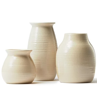 Fortivo Set of 3 Petite Rustic Ceramic Vases for Decor, White Vases for Decor, Rustic Vintage Sty... | Target