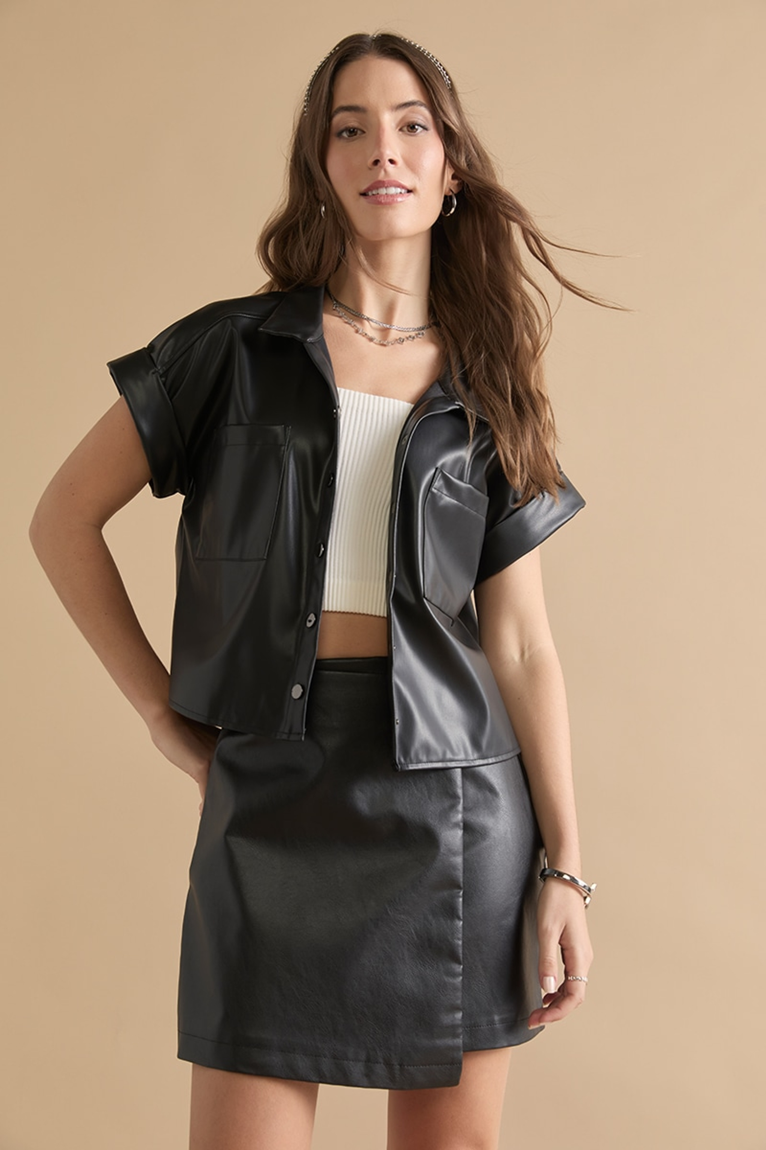 Kasey Leather Button Down Top | Francesca's