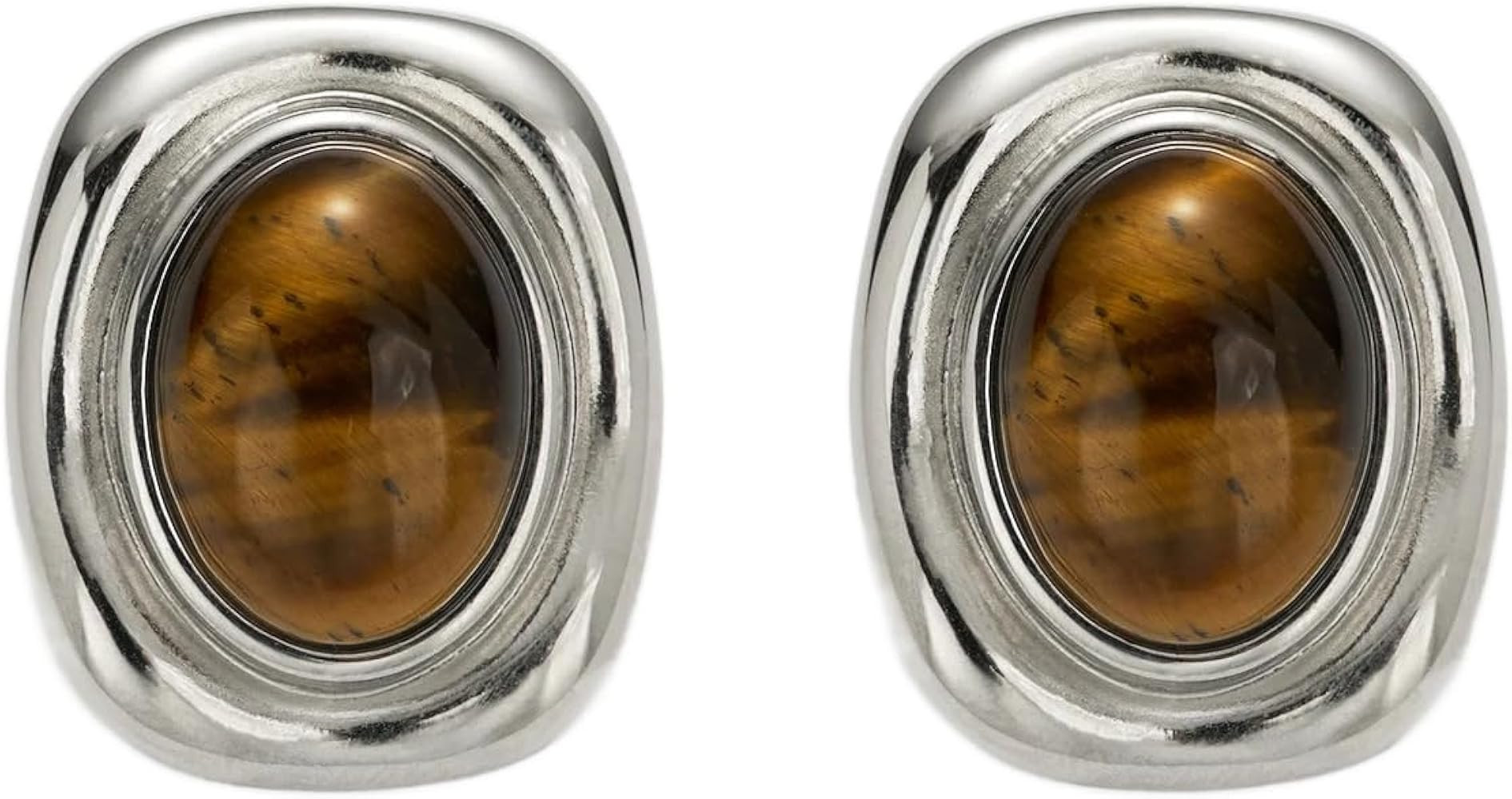 Elegant 18K Gold Plated Stainless Steel Oval Brownn Gemstone Stud Earrings for Women, Waterproof ... | Amazon (US)