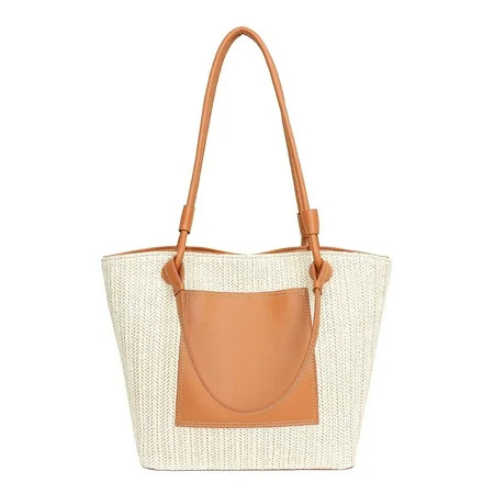 Kotyreds Women Beach Bag Large Capacity PU Stitching Woven Shoulder Bags Tote (Beige) | Walmart (US)