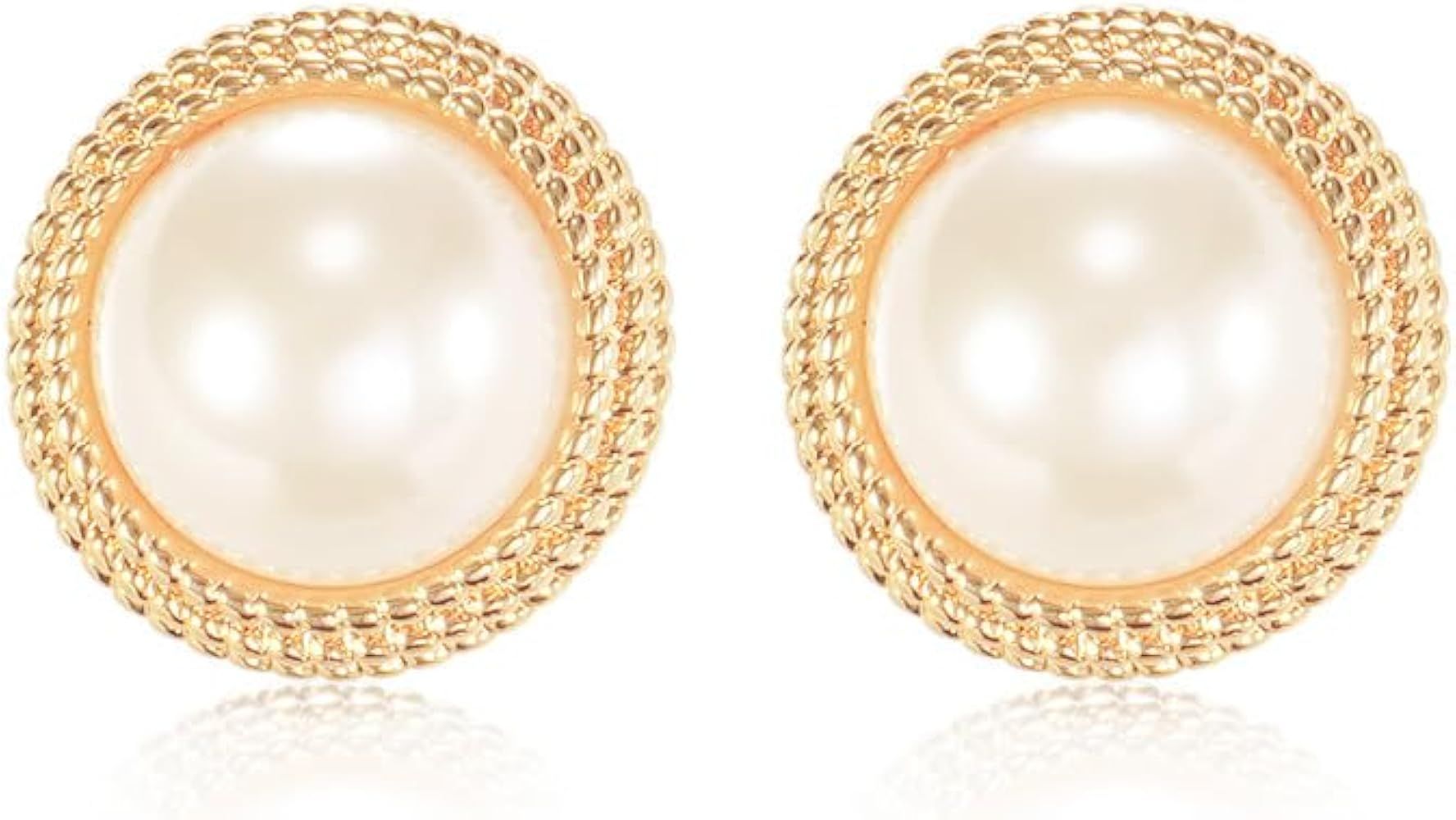 Pearl Stud Earrings for Women, Faux Large Gold Pearl Earrings Studs, Dainty White Big Pearl Earri... | Amazon (US)