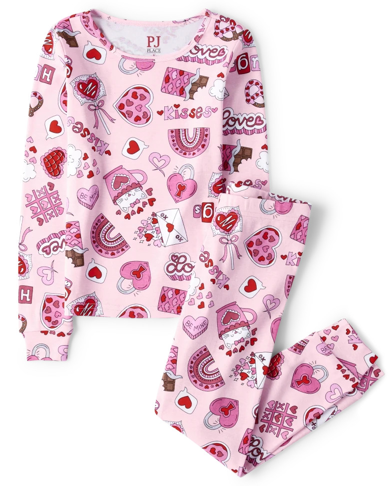 Girls Valentine's Day Doodle Snug Fit Cotton Pajamas - cameo | The Children's Place