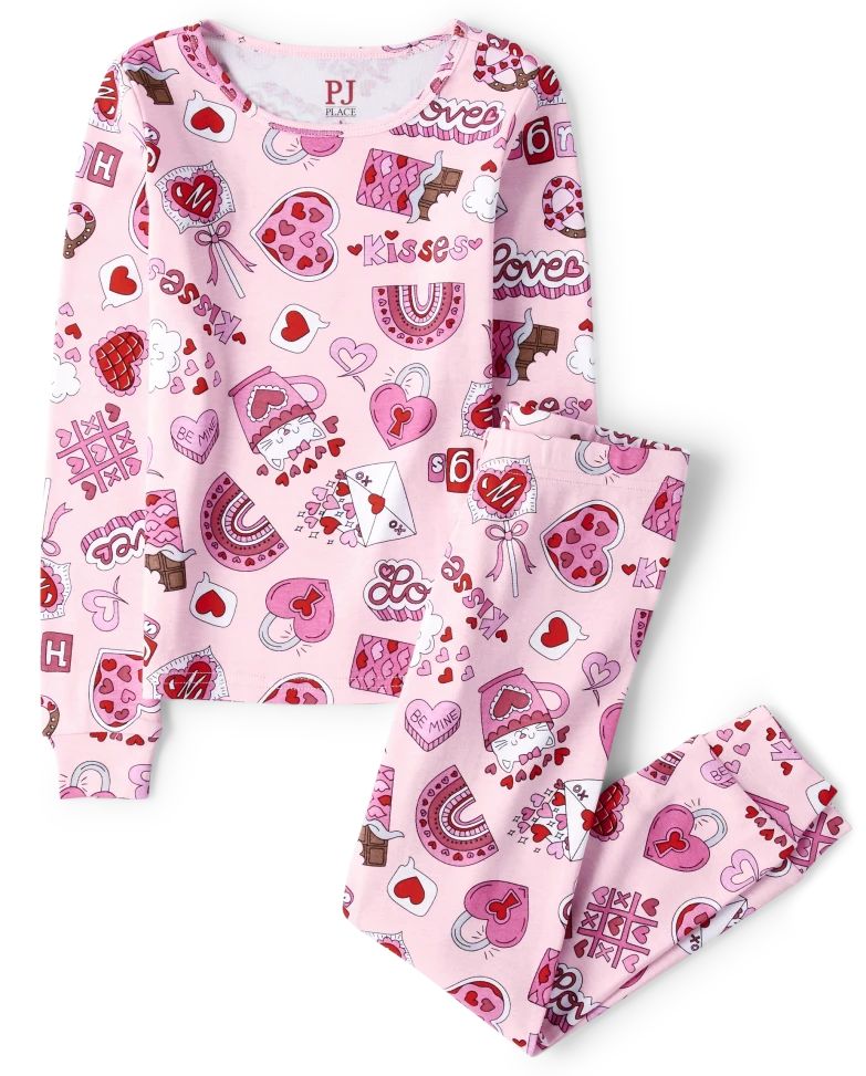 Girls Valentine's Day Doodle Snug Fit Cotton Pajamas - cameo | The Children's Place