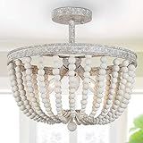 Optimant Lighting Boho Flush Mount Ceiling Light, Antique Lime White Wood Beaded Close to Ceiling Li | Amazon (US)