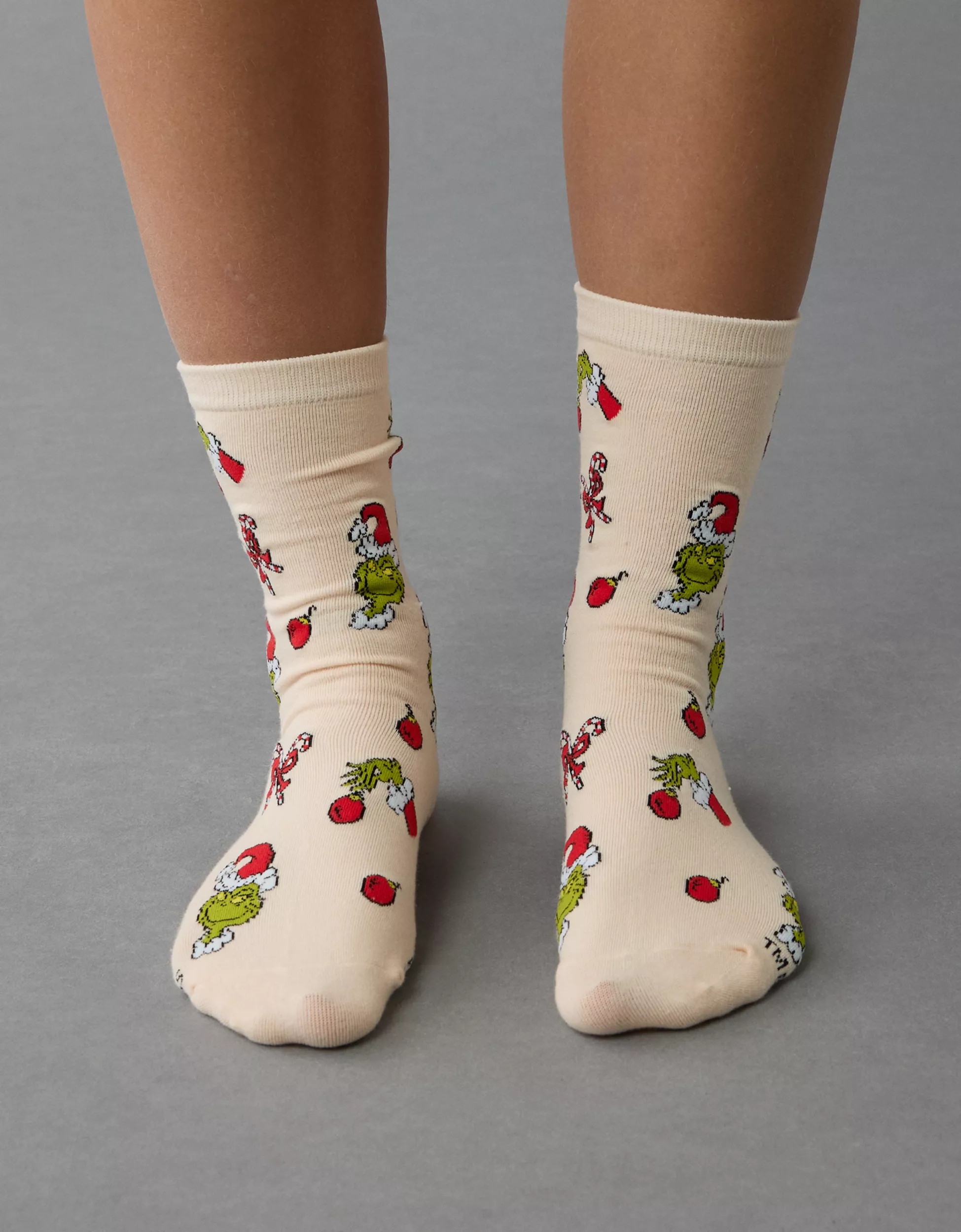 AE Girly Grinch Holiday Crew Socks | American Eagle Outfitters (US & CA)