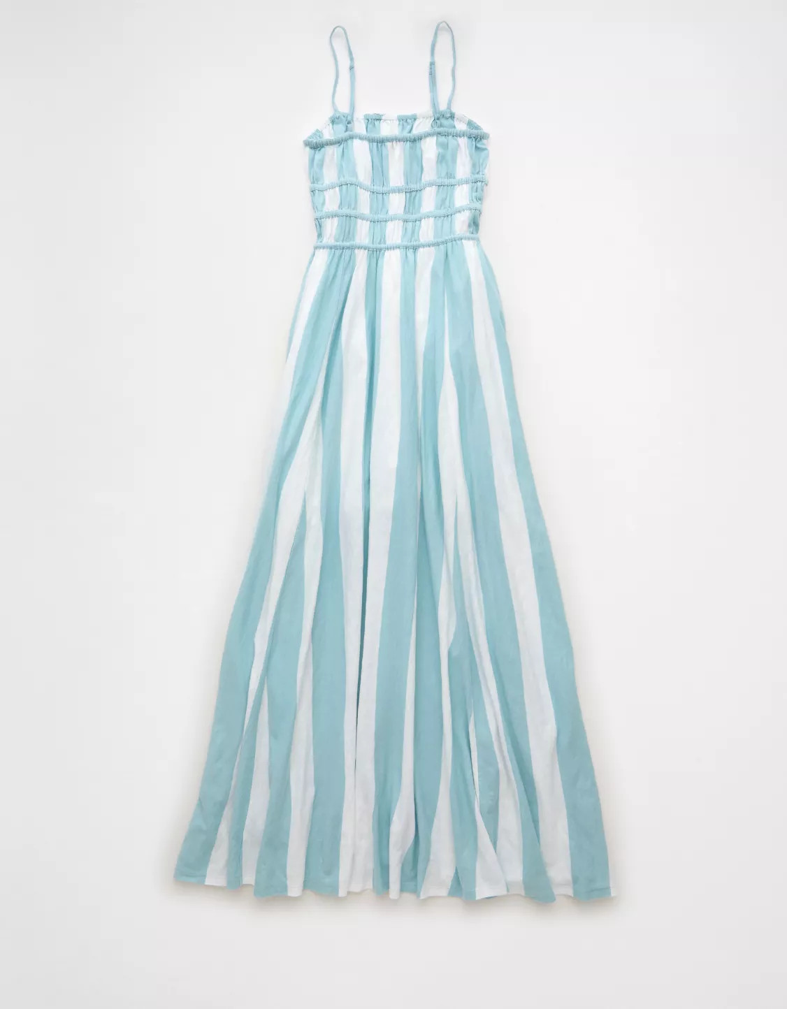 AE Sunchaser Knit Smocked Bodice Striped Midi Dress | American Eagle Outfitters (US & CA)