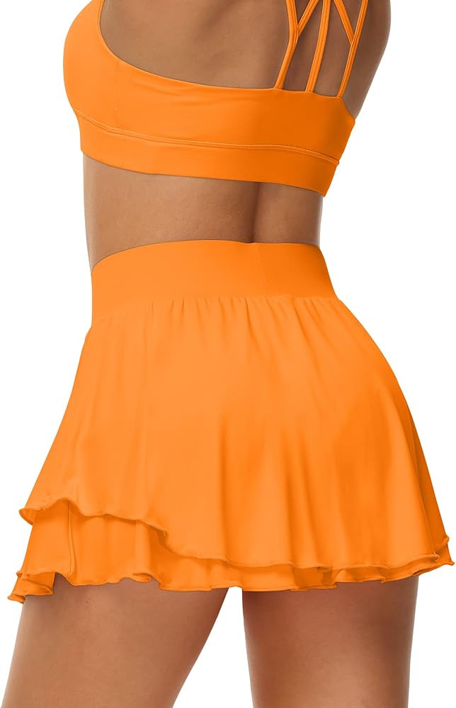 UrKeuf Women's Athletic Tennis Skirts with Pockets 13in Ruffle Golf Running Workout Ice Silk Flow... | Amazon (US)