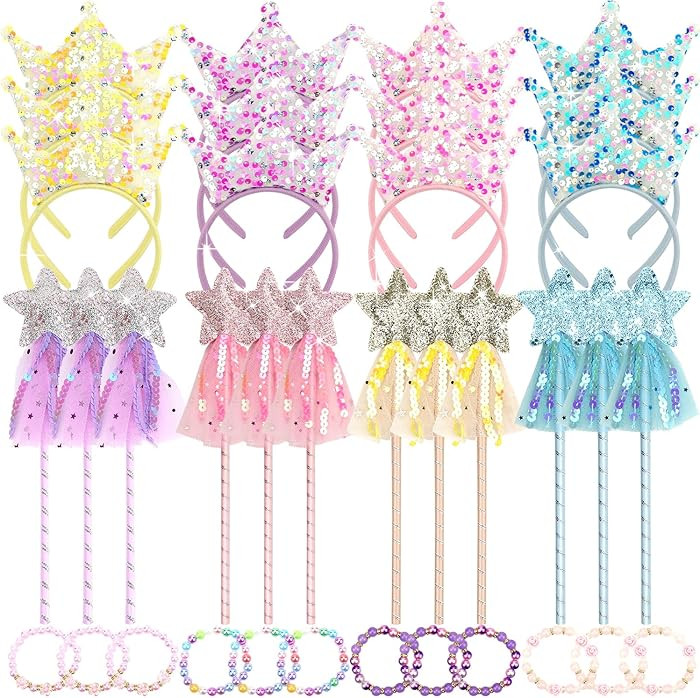 Princess Party Favors, Including 12 Glitter Star Fairy Wands,12 Princess Crowns ,12 Bracelets, fo... | Amazon (US)
