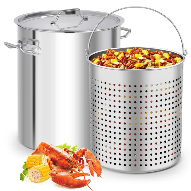 ARC USA S64B 64QT-16 Gallon Stainless Steel Stock Pot Turkey Fryer Pot Crawfish Pot with Basket | Walmart (US)