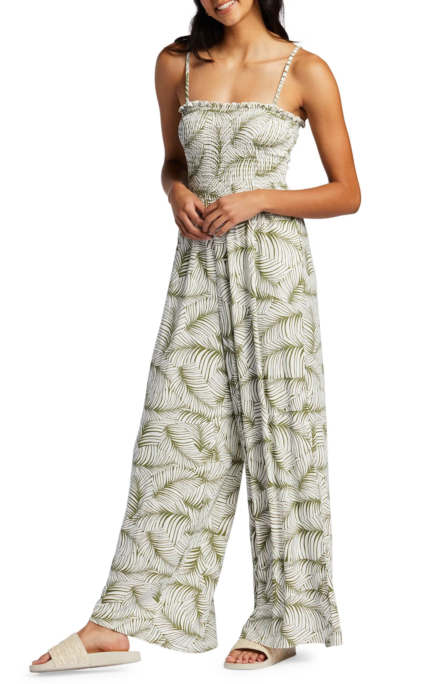 Roxy Straight to Romantic Smocked Wide Leg Jumpsuit | Nordstrom | Nordstrom