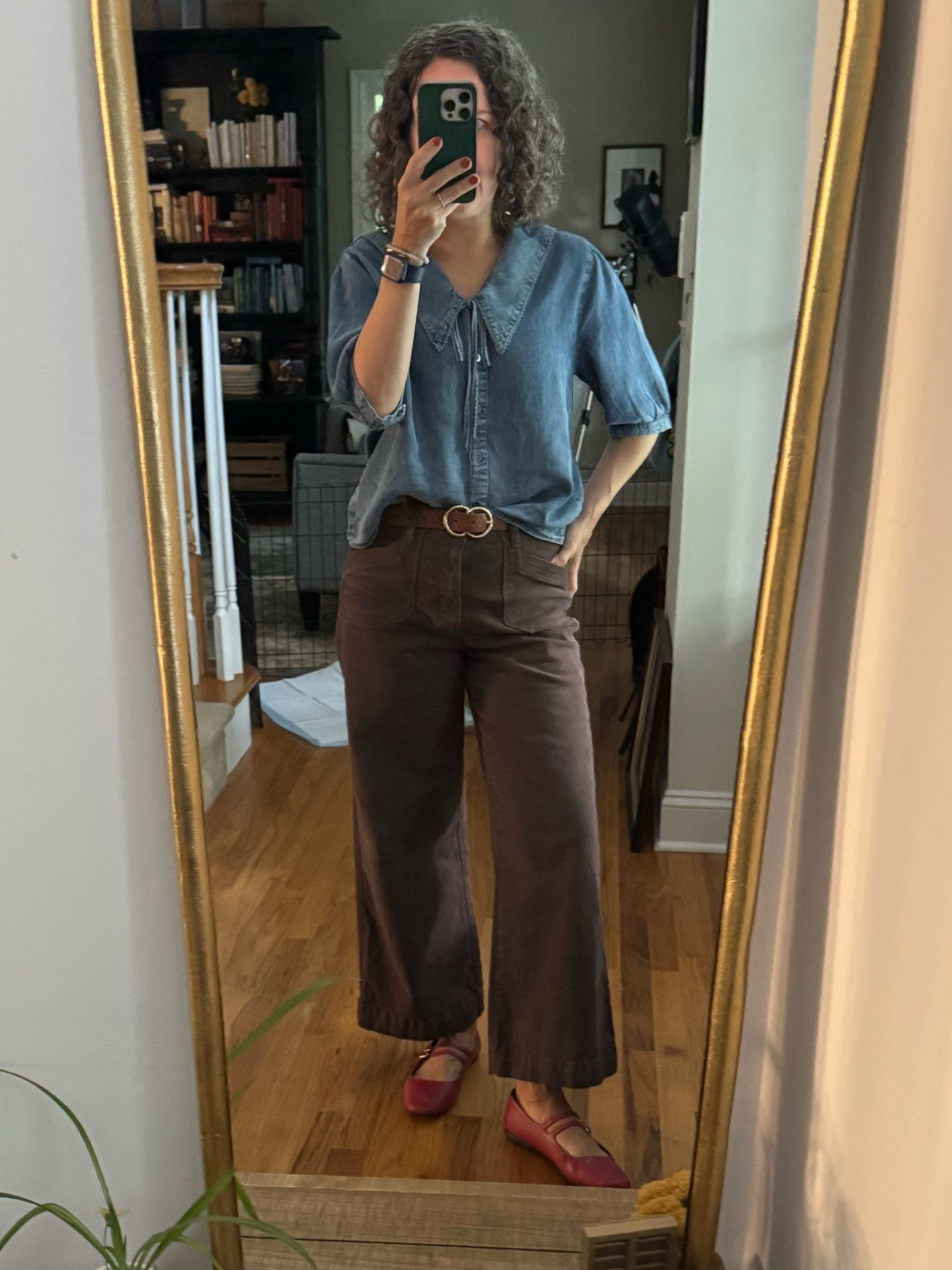 My fall outfit today! Denim top from TJ Maxx, pants are Paige, red flats are Steve Madden.

#LTKdayinmylife #LTKSeasonal #LTKOver40